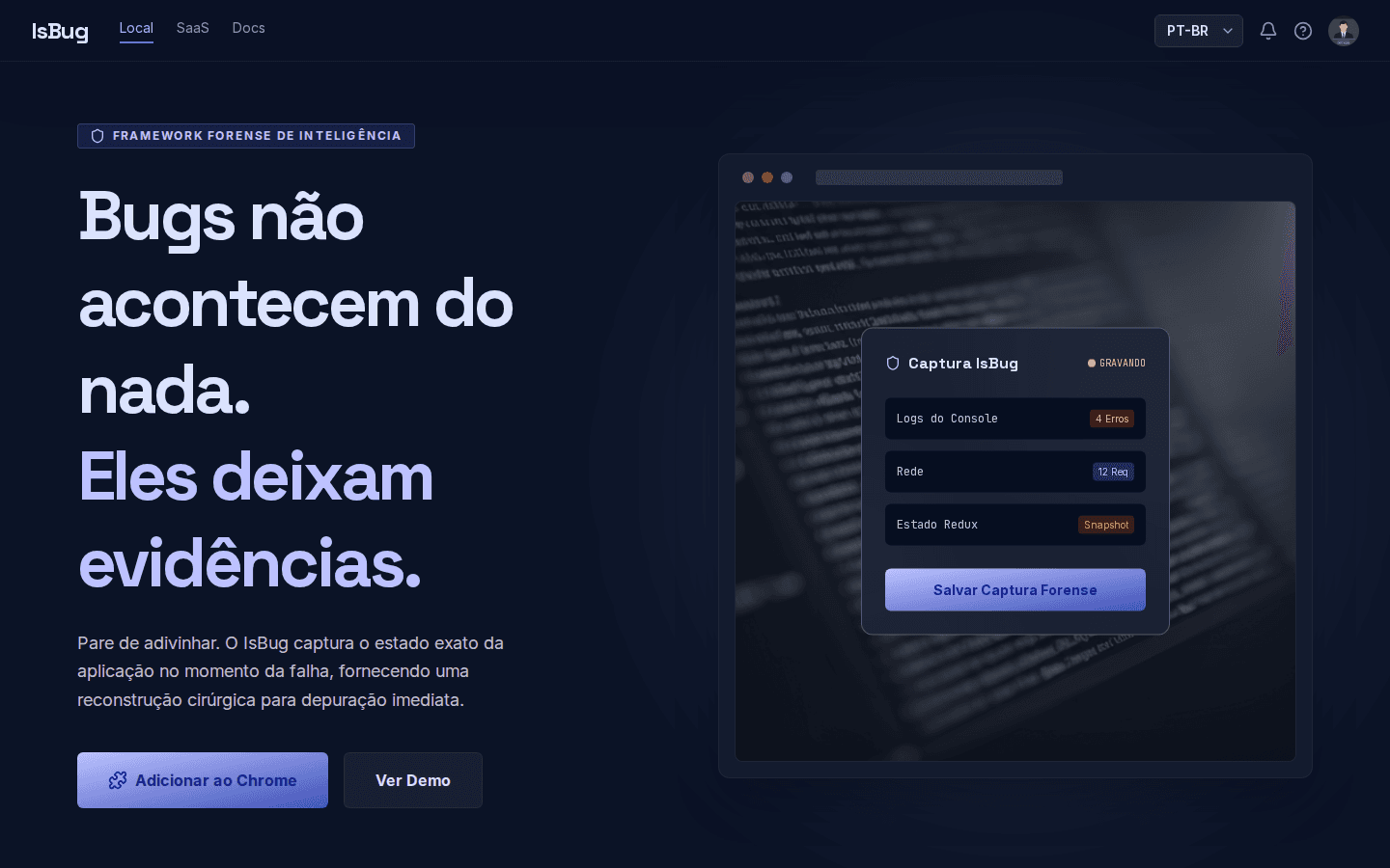 Preview da landing IsBug