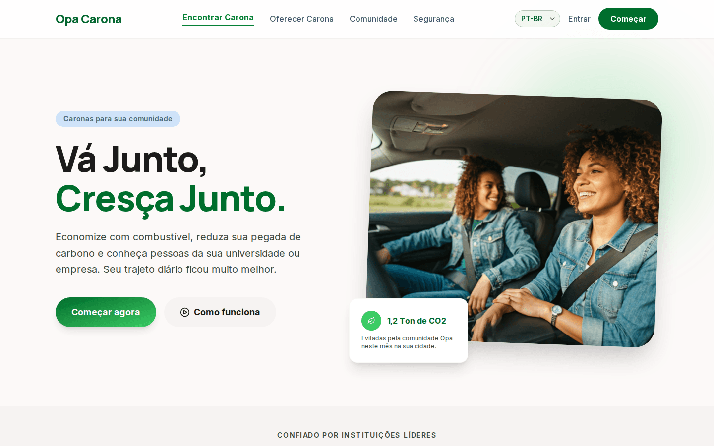 Preview da landing Opa Carona